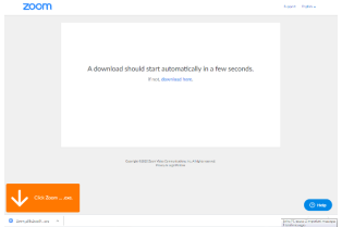 Zoom download file shown in the bottom left corner of a browser window